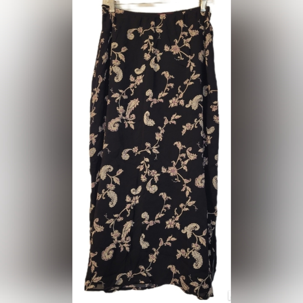 Vintage Ebony Black Paisley Elegant Silk Maxi Skirt Sz XL Zip Close Lined W Tags